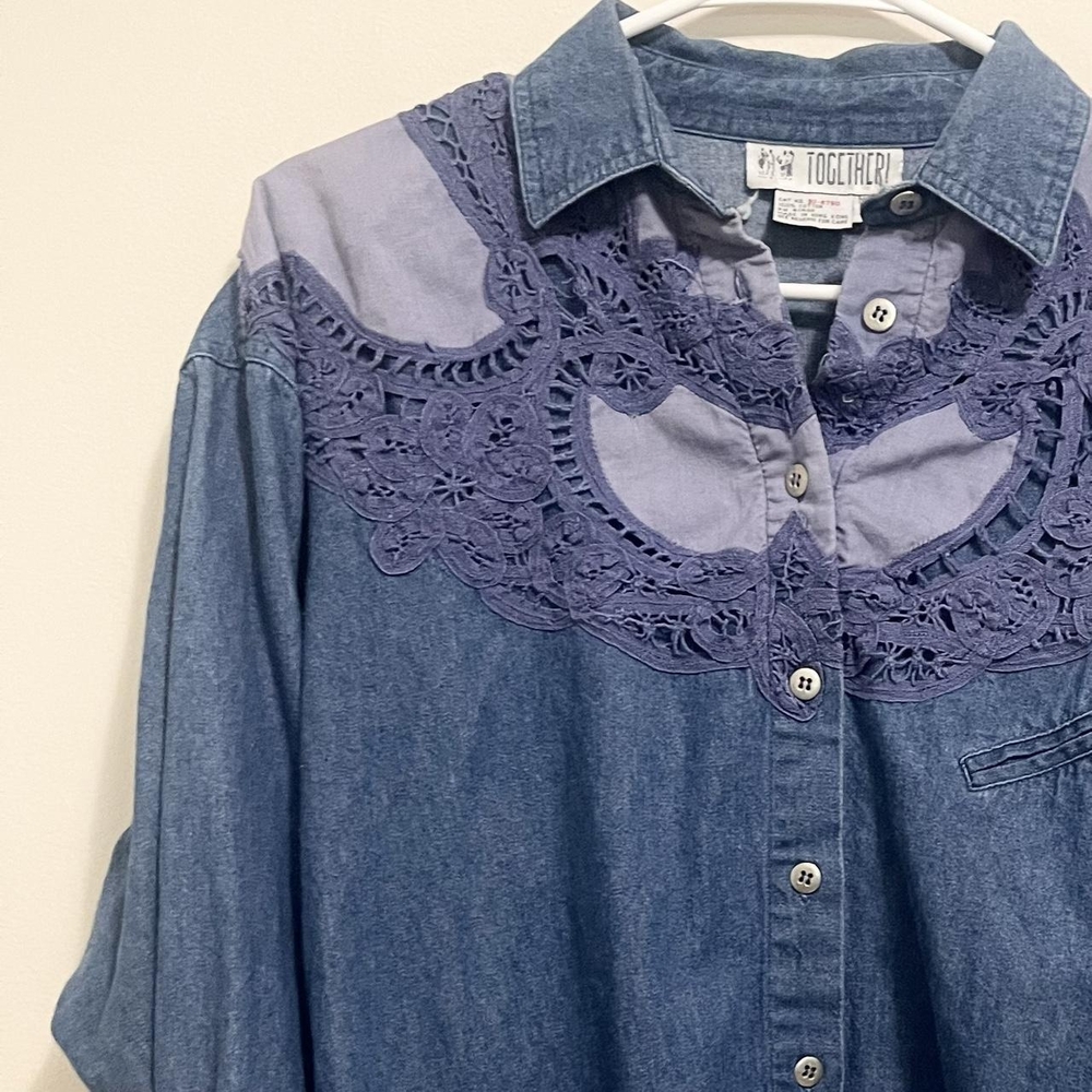 Vintage 1990s denim embroidered button up